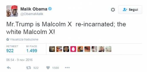 Malik Obama: "Trump è il Malcom X bianco"
