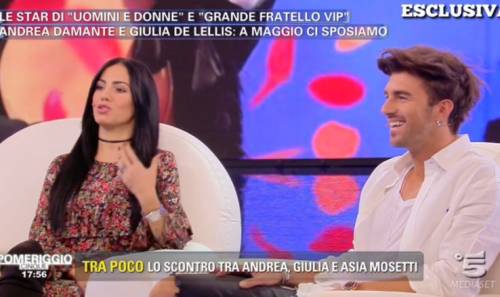 Pomeriggio 5, scintille tra Damante e la fidanzata. La D'Urso mette la pace