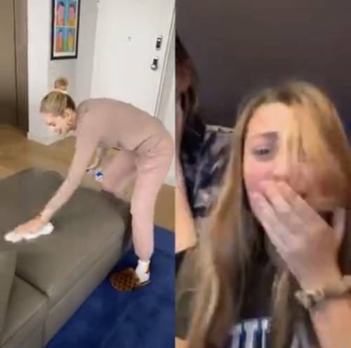 Chiara Ferragni pulisce il divano, suo marito la prende in giro