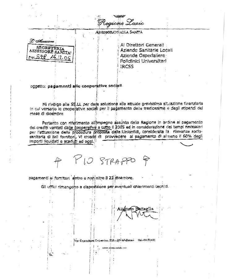 Lordine di Marrazzo: «Pagate subito i debiti ma soltanto alle Coop»