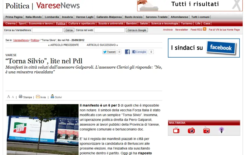 A Varese spunta il maxi manifesto "Torna Silvio"