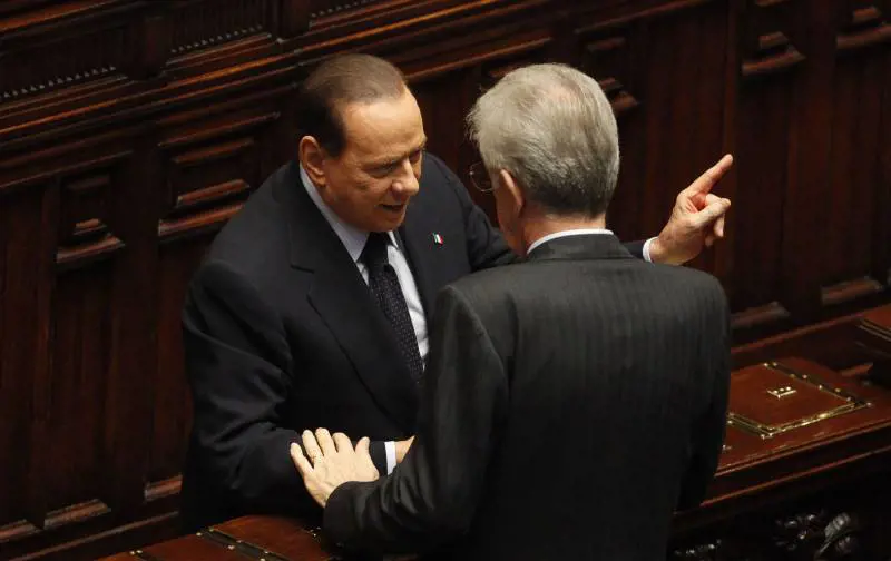 Silvio Berlusconi e Mario Monti a Montecitorio