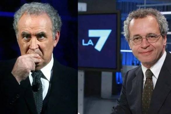 Mentana e Santoro accerchiati dalle miss
