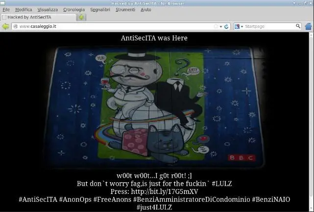 La home della Casaleggio Associati defacciata da Anonymous