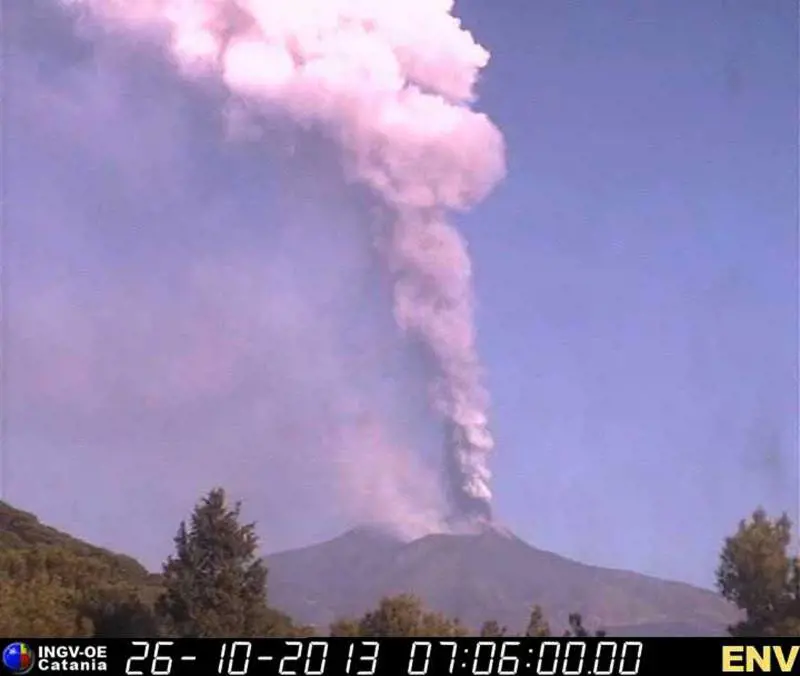 Una colonna di cenere sul vulcano dell'Etna