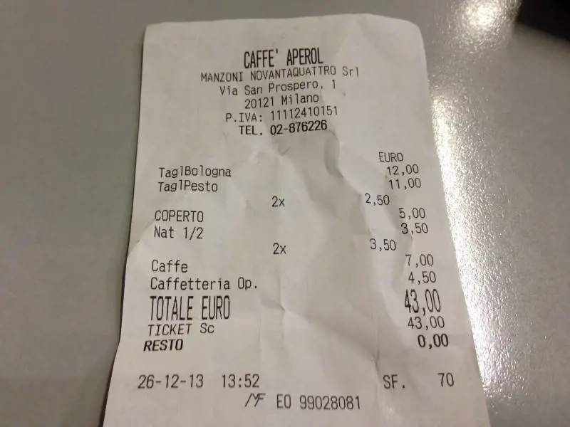 Conto salato in un bar di Milano. Sette euro per due caffè: guarda lo scontrino