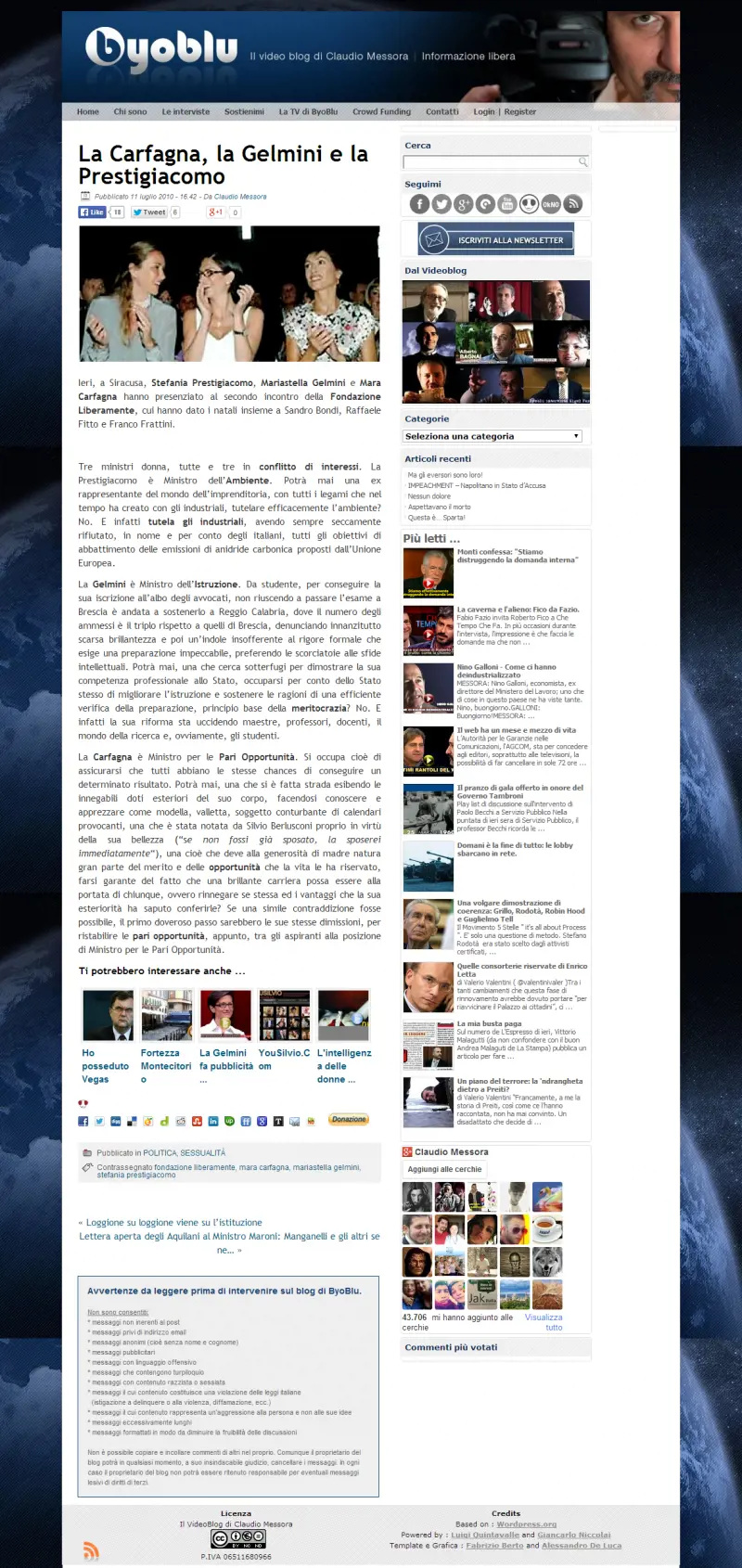 Il post come appare oggi