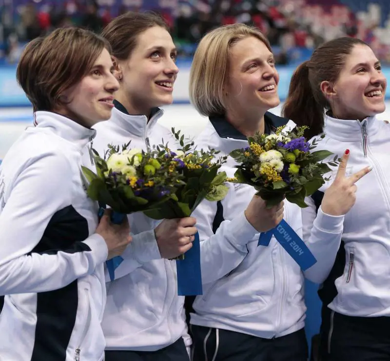 Da sinistra, Lucia Peretti, Martina Valcepina, Arianna Fontana ed Elena Viviani