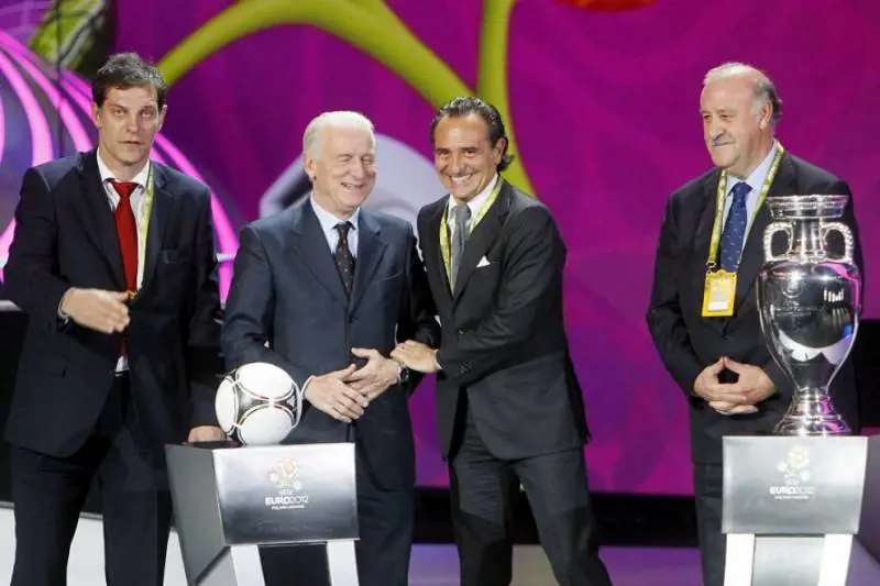 Prandelli e Trapattoni scherzano in occasione di Euro 2012