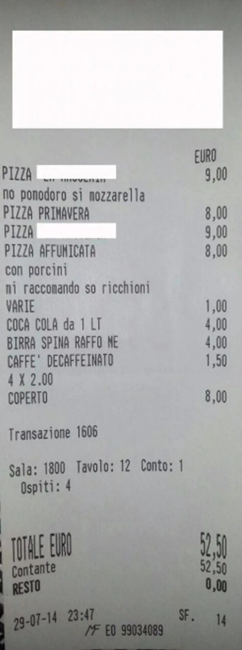 Scontrino omofobo, licenziato il cameriere
