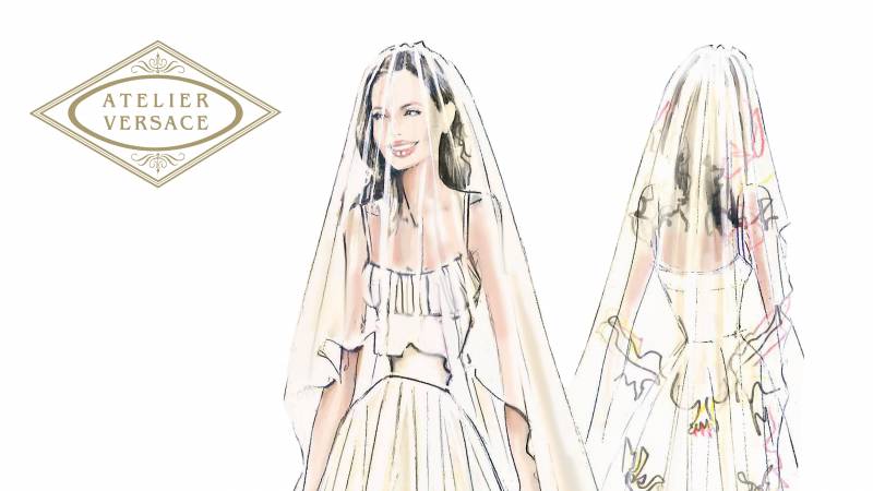 Il bozzetto dell'abito di Angelina Jolie, dell'atelier Versace