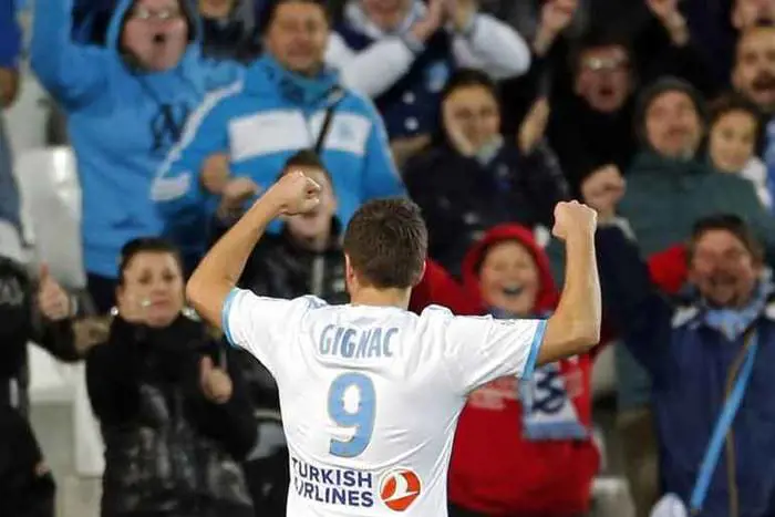 Gignac, attuale capocannoniere e autore delle prime due reti del Marsiglia nel match contro il Rennes