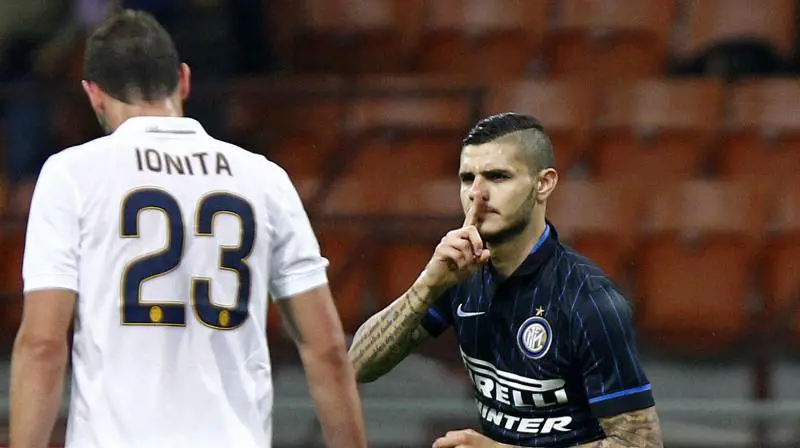 Maurito Icardi esulto dopo il suo primo goal contro il Verona