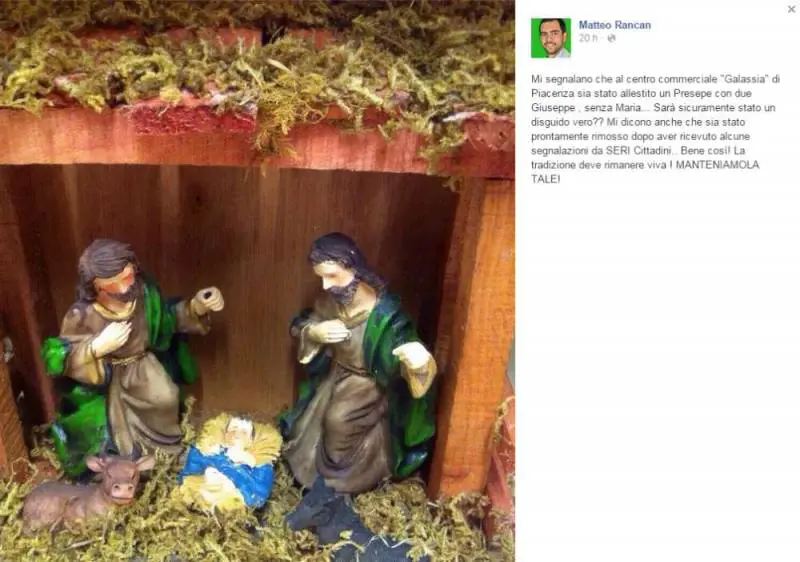 Presepe gay friendly con due San Giuseppe: polemiche a Piacenza