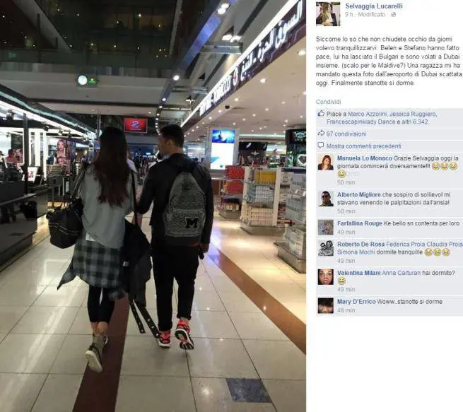 Belen e Stefano di nuovo insieme volano a Dubai: ecco le prove