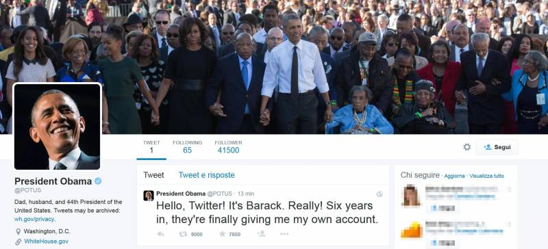 Il primo tweet di Barcak Obama