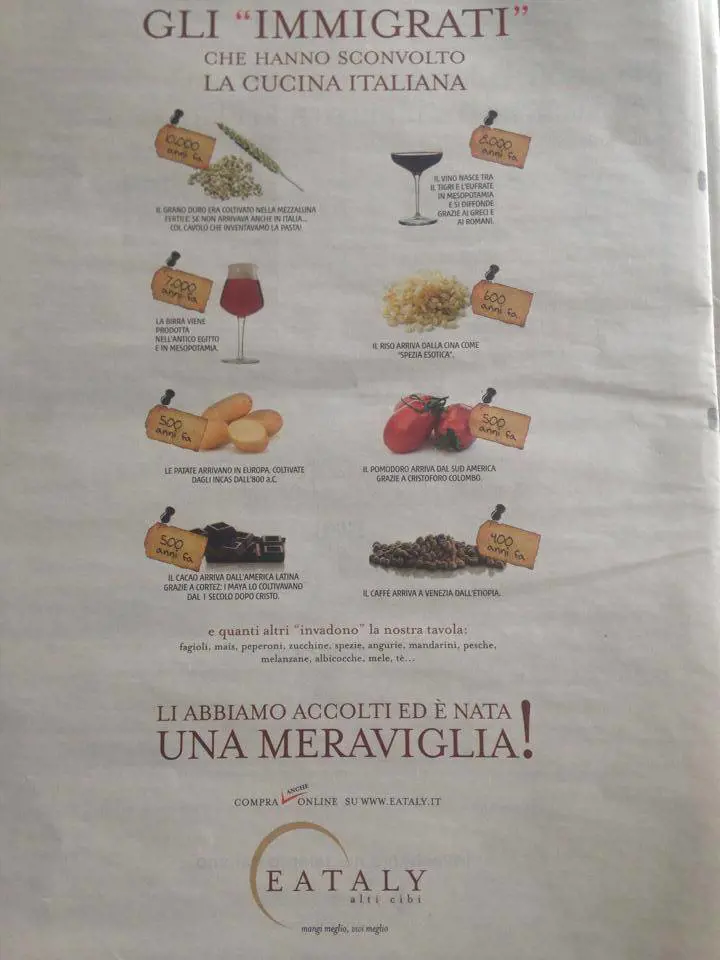 La pubblicità di Eataly comparsa oggi sul "Corriere della Sera"