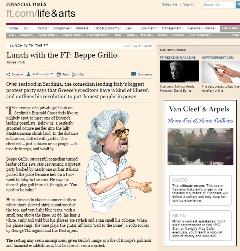 Beppe Grillo sul Financial Times