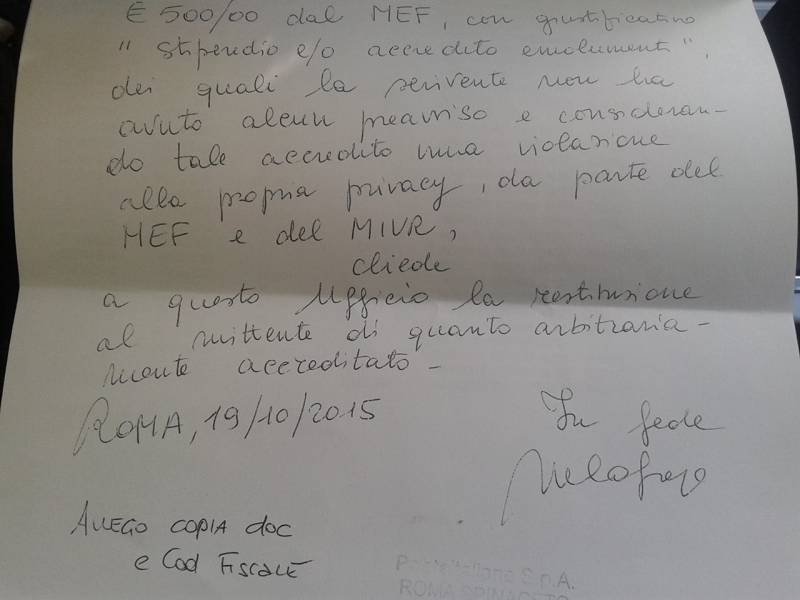 Lettera dell docente contro i 500 euro di Renzi