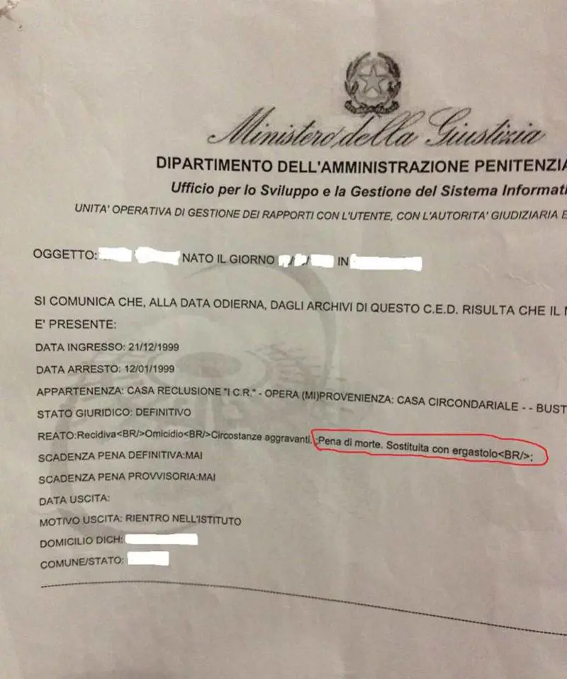 Pena di morte, per il sistema informatico del Ministero esiste ancora