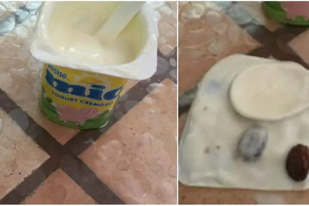 Apre lo yogurt e ci trova dentro due palline nere