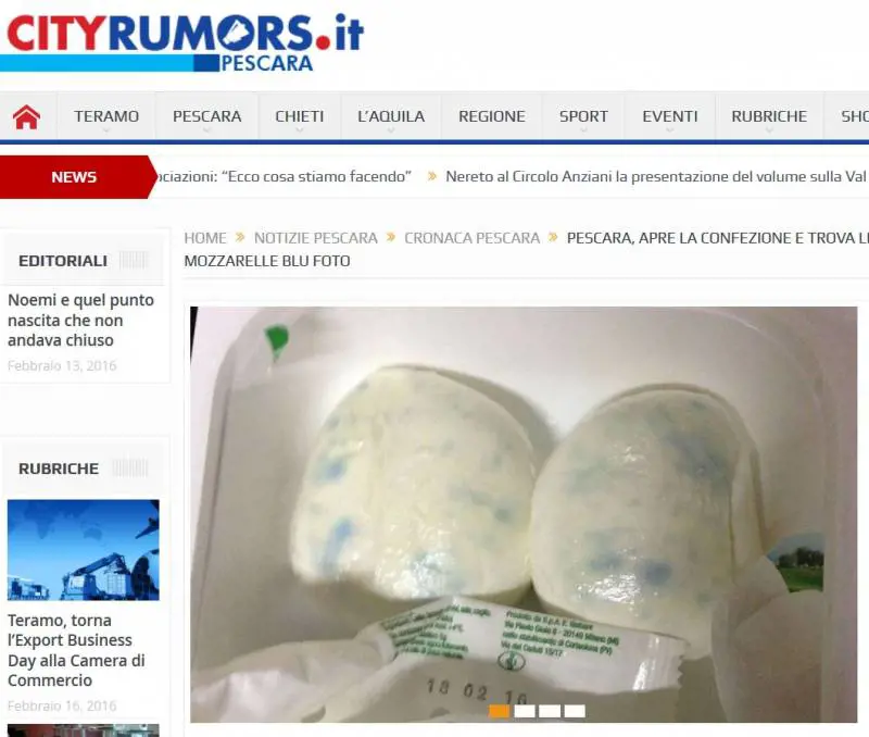 Pescara, trovate mozzarelle blu
