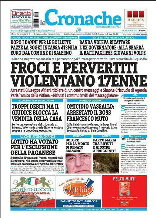 "Froci e pervertiti violentano 17enne" Polemica per il titolo