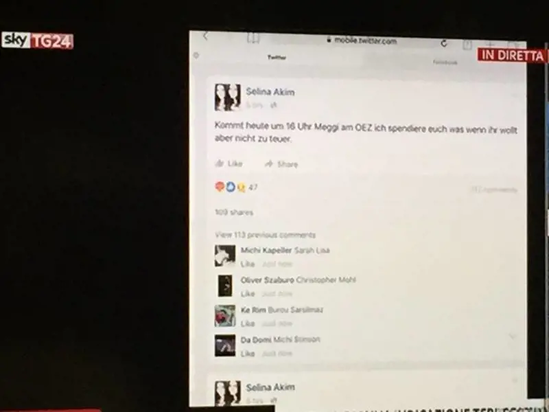 Il post trappola su Fb pubblicato dall'attentatore