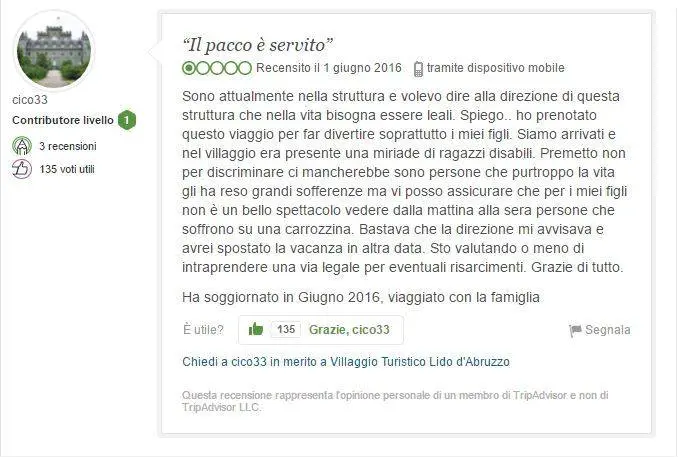 "Troppi disabili al villaggio": la recensione su Tripadvisor che indigna il web