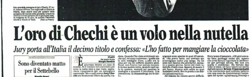 La vittoria di Juri Chechi alle Olimpiadi di Atlanta celebrata nelle pagine sportive del «Giornale»