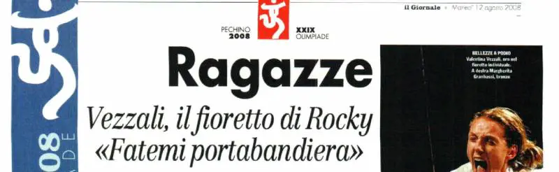 La pagina dello sport del «Giornale» che celebra la vittoria di Valentina Vezzali a Pechino 2008