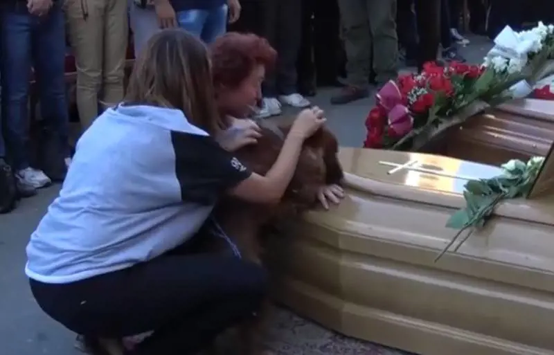 Il cocker dà l'ultimo saluto alla bara del suo padrone Andrea