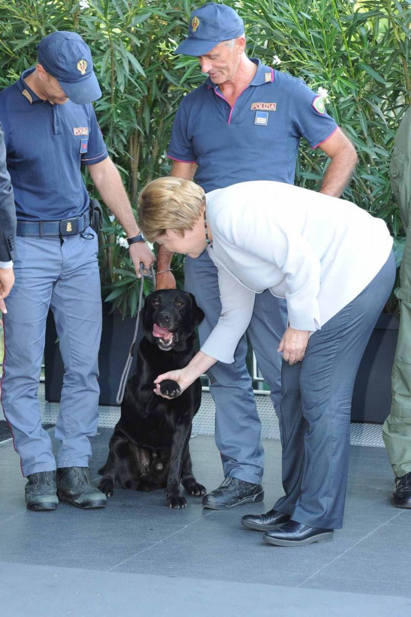 Angela Merkel con il cane soccorritore Leo
