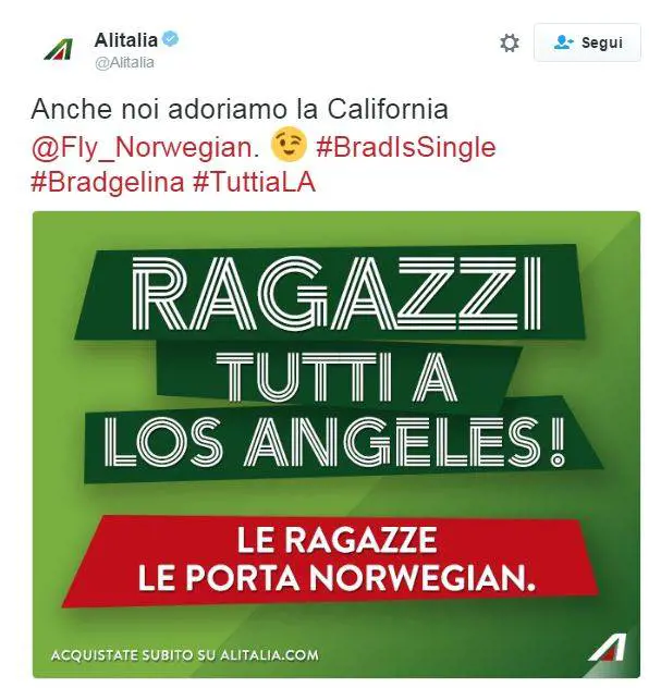 Alitalia risponde alla Norwegian: "Ragazzi tutti a Los Angeles"