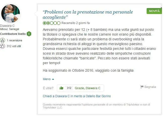 Sul web spunta la recensione del "profugo" ospite a Gorino