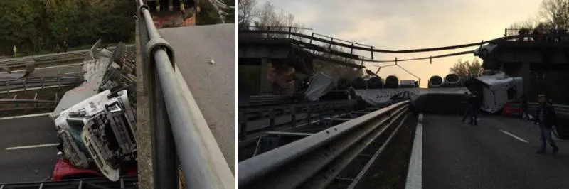 Lecco, crolla il ponte sulla superstrada: tir precipita sulle auto