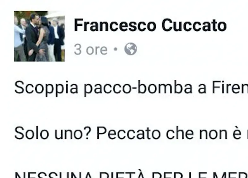 "Agente ferito da bomba? Peccato non sia morto. Una m.. aguzzini del popolo"