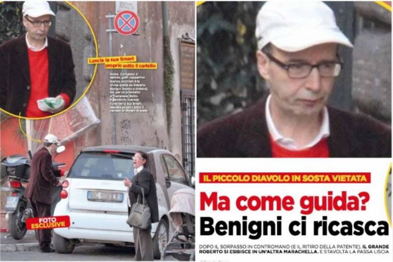 Roberto Benigni pizzicato in sosta vietata da "Oggi"