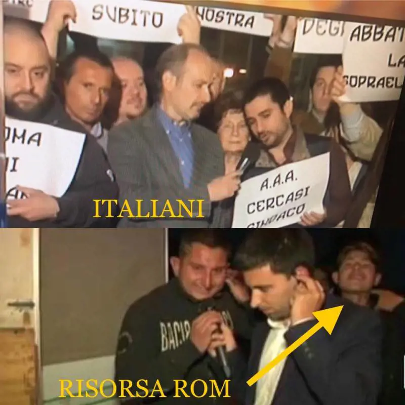 Un rom mima il taglio della gola a dei romani in diretta tv