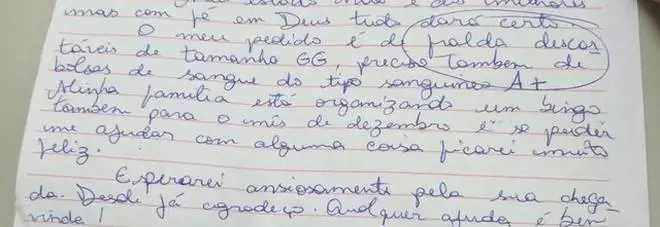 Bimba malata scrive a Babbo Natale:  "Vorrei sacche di sangue e pannolini"