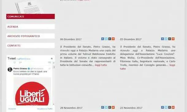 Il logo di “Liberi e Uguali” sul sito del Senato, ancora polemiche per Grasso