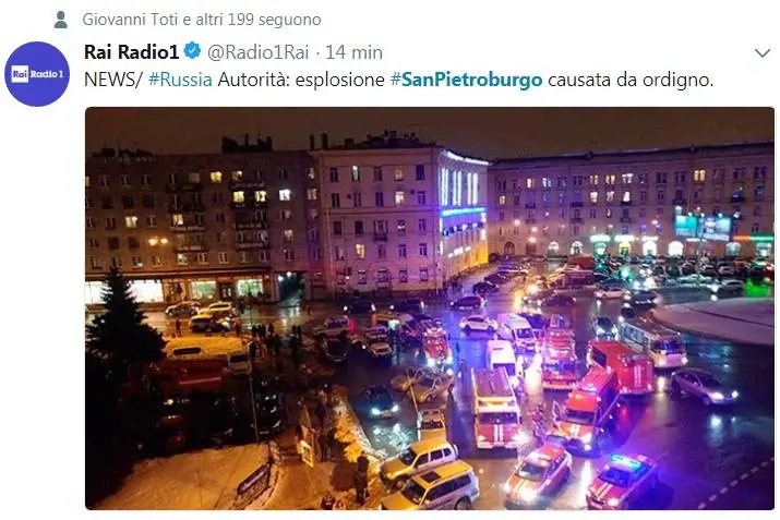 Bomba al supermercato: 10 feriti a San Pietroburgo