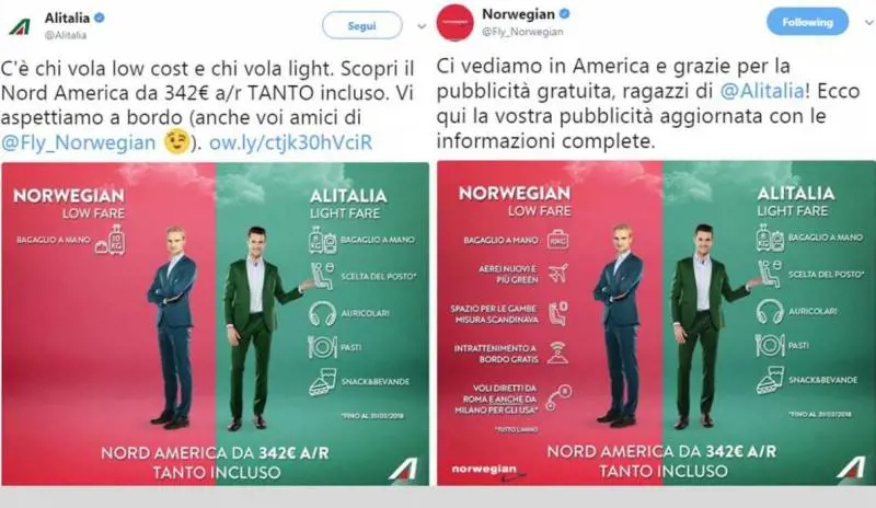 Alitalia e Norwegian Air: è guerra sui social