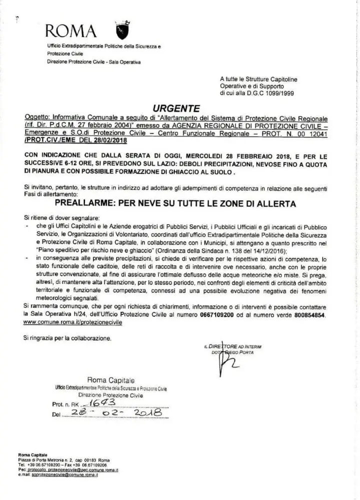 Allerta meteo a Roma: la circolare è piena di errori grammaticali