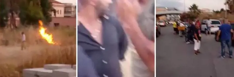 Ferma un gruppo di rom che appiccano un rogo. E loro lo aggrediscono