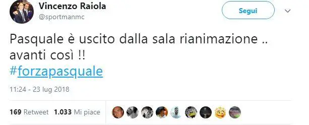La buona notizia annunciata da Raiola: "Carlino fuori dal coma"