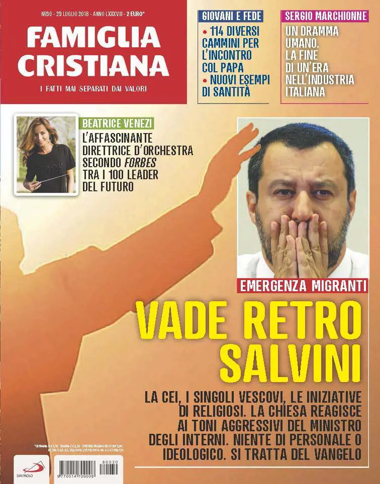 La copertina di Famiglia Cristiana contro Matteo Salvini