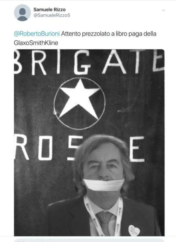 Burioni, nuovo attacco dei no-vax: nel fotomontaggio vittima delle BR