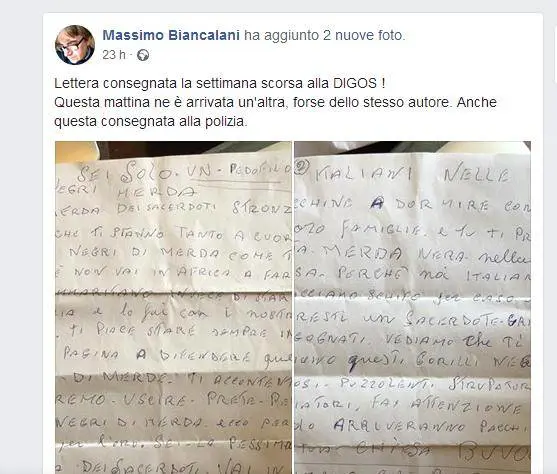 Pistoia, don Biancalani riceve lettere minatorie