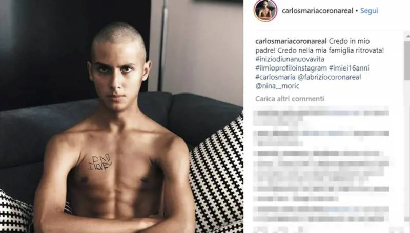 Carlos Maria, il figlio di Corona su Instagram e scoppia la polemica